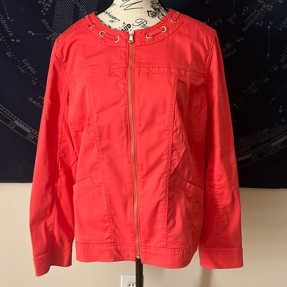 Chico’s Coral Zip Front Jacket Size 2 (M/L) - Picture 2 of 8